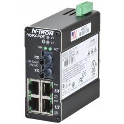 Red Lion 105FX-ST-POE Unmanaged Industrial PoE Switch FX Port-ST 4 46-49VDC DIN Rail Mount