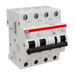 ABB DS203NCC10A30 Residual Current Circuit Breaker with Overcurrent Protection 6 kA 4-P 30mA 10A C-Curve TypeA IP2X