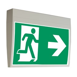 RP-Group KMU413WB-ANZ  Exit Sign Self-contained Universal 3-hour Battery Power 16m Viewing Distance IP43 White Polycarbonate Housing