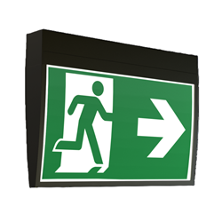 RP-Group Exit sign Self-Contained Universal 3-hour Battery Power 24m Viewing Distance IP43  Black Polycarbonate Housing