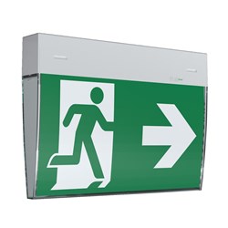 RP-Group KMUK403SC-ANZ Exit Sign Self-Contained Universal  3-hour Battery Power 16m Viewing Distance IP43 White Polycarbonate Housing