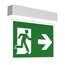 RP-Group KSHC413WB-ANZ Exit Sign Self-Contained  Emergency Light Universal 3-hour Battery Power  30m Viewing Distance IP54 White Polycarbonate Housing