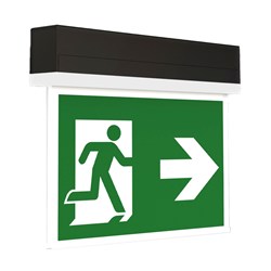 RP-Group KSHC413WB-SW-ANZ  Exit Sign Self-Contained  Emergency Light Universal 3-hour Battery Power  30m Viewing Distance IP54 Black Polycarbonate Housing