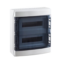 IDE LC36P2X18-65 Transparent Lid With E+N Bars 18-Module 2-Row Halogen-Free Plastic RAL 7035 Grey Surface Mount IP65