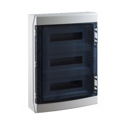 IDE LC54P3X18-65 Transparent Lid With E+N Bars 18-Module 3-Row Halogen-Free Plastic RAL 7035 Grey Surface Mount IP65